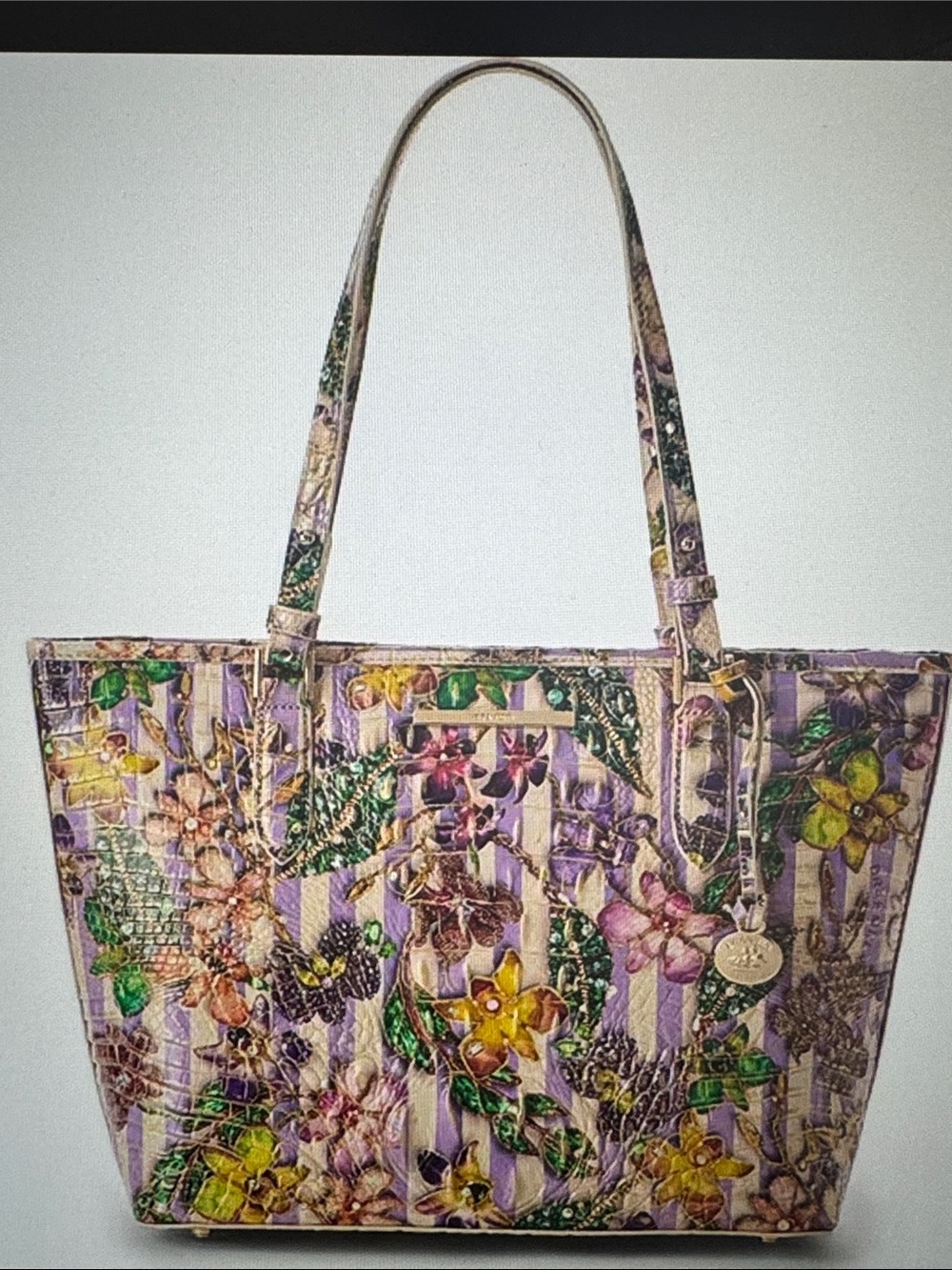 Brahmin Pinstripe Petals Melbourne Collection Medium Asher Tote Bag